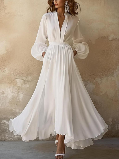 Laura | Vintage-Inspired White V-Neck Maxi Dress