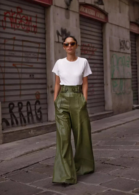 Brooke | High-Waisted Wide-Leg Faux Leather Trousers