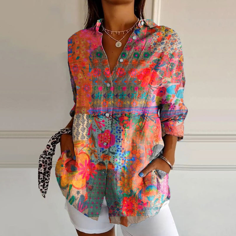 Lena | Vibrant Roll-Up Sleeve Blouse