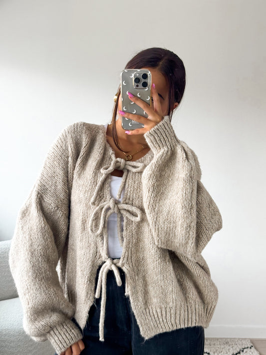 Veri | Front-Knot Taupe Woolen Sweater