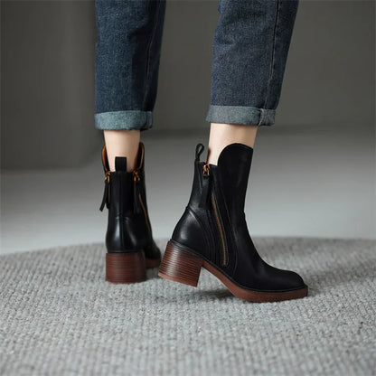 Aurora | Leather Ankle Boots with Zip