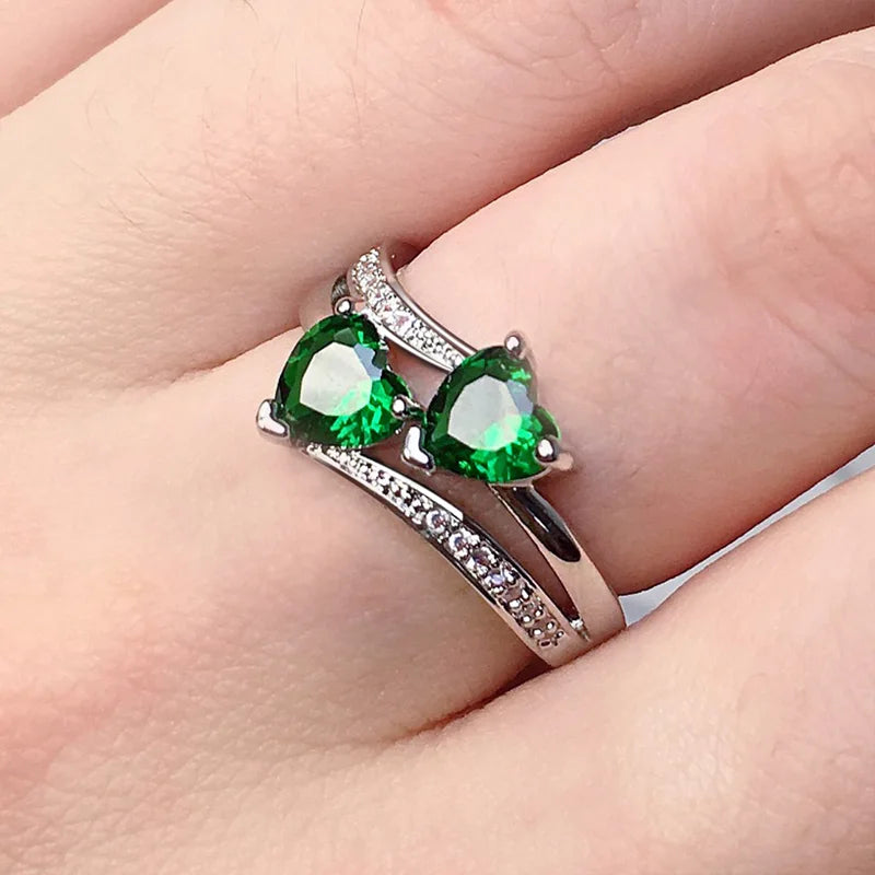 Double Hearted Zirconia Ring