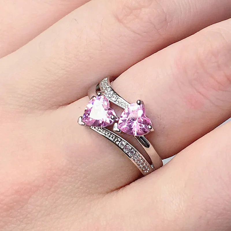Double Hearted Zirconia Ring