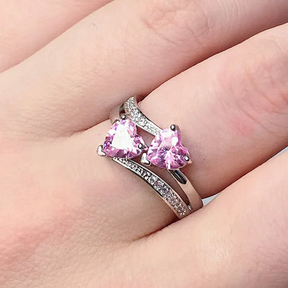 Double Hearted Zirconia Ring