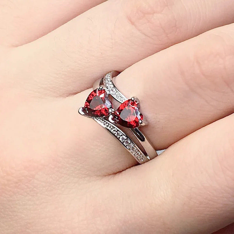 Double Hearted Zirconia Ring