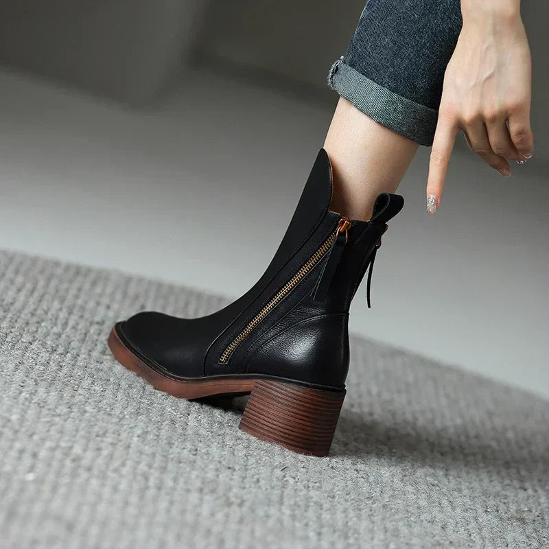 Aurora | Leather Ankle Boots with Zip