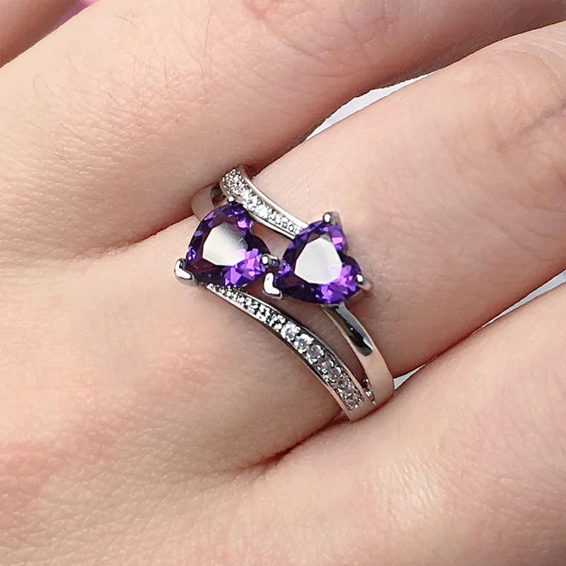 Double Hearted Zirconia Ring