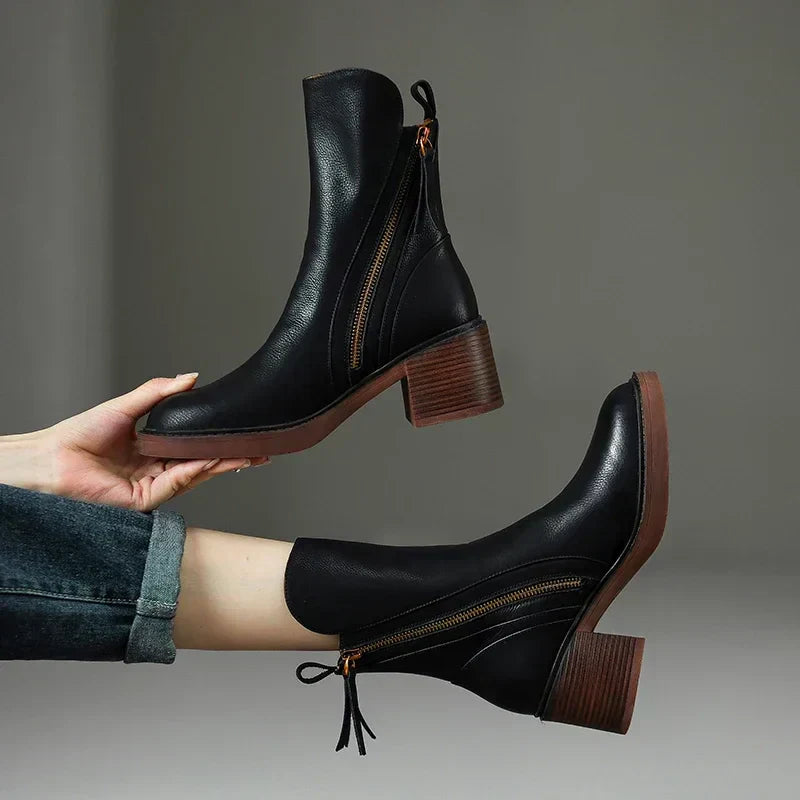 Aurora | Leather Ankle Boots with Zip