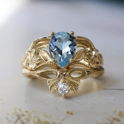 Vintage Flower Blue Crystal Ring